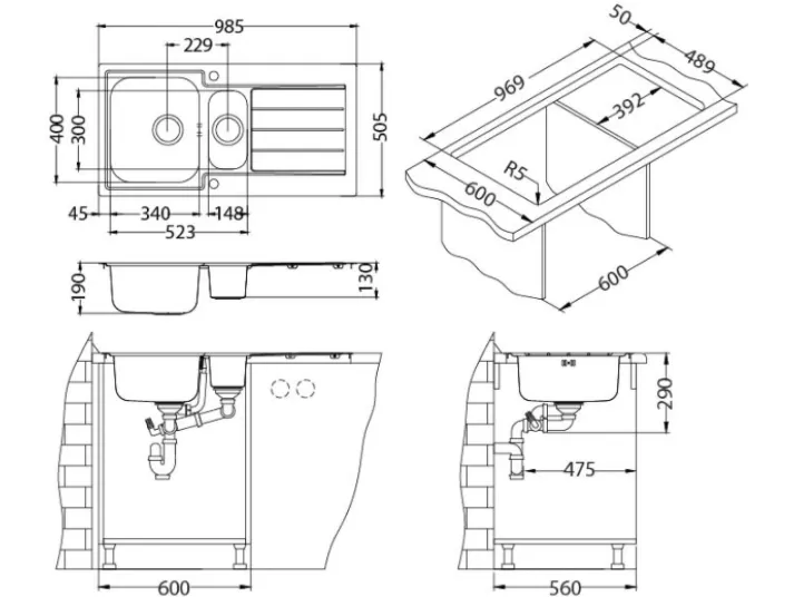 Kuhinjsko korito ALVEUS LINE MAXIM 10 1085952 + sifon