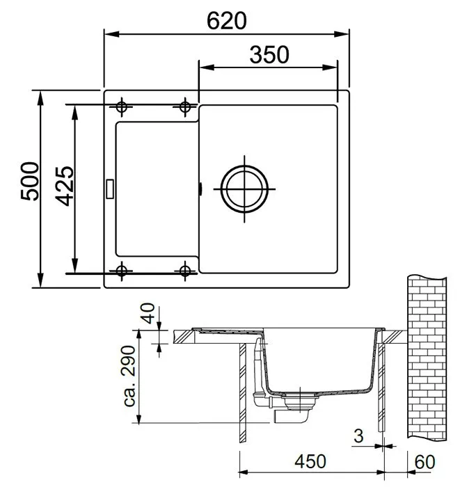 Kuhinjsko korito FRANKE MRG 611-62 skalnato siva 114.0253.324 + SIFON