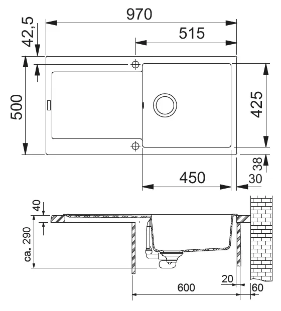 Kuhinjsko korito FRANKE MRG 611-100 kasmir 114.0302.693 + SIFON