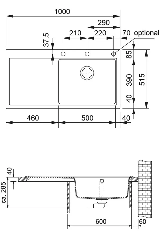 Kuhinjsko korito FRANKE MTG 611 Fragranit LEVO 114.0476.996 + sifon