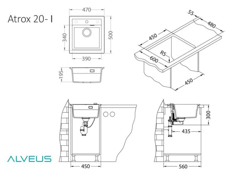 Kuhinjsko korito ALVEUS ATROX 20 CONCRETE - G81 1131989 + sifon