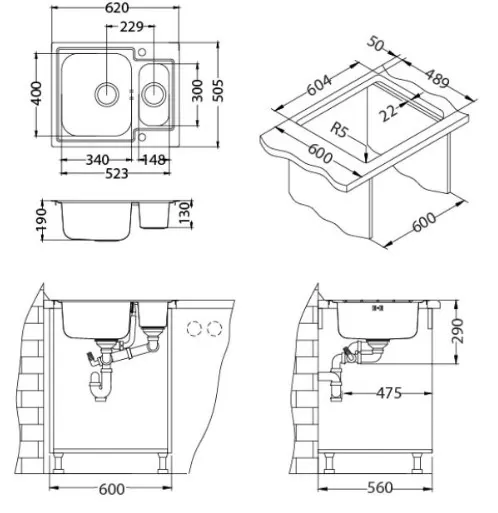 Kuhinjsko korito ALVEUS Line Maxim 50 1085957 + SIFON